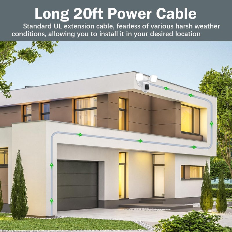 iTODOS Plug-in Mount for Floodlight Cams Compatible with Floodlight Cam Wired Plus/Pro,WYZE Floodlight Camera v2/Pro,Blink Wired Floodlight Camera,Electrical Box with 20ft/6m Weatherproof Power Cable - Image 3